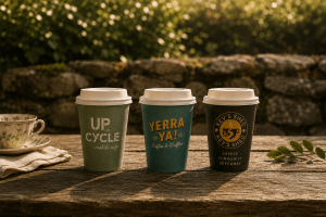 Three coffee cups from Glenbeigh coffee trailers in County Kerry